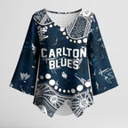 Personalized Carlton Blues Kimono Sleeve Blouse Aboriginal Pattern with Graffiti Style