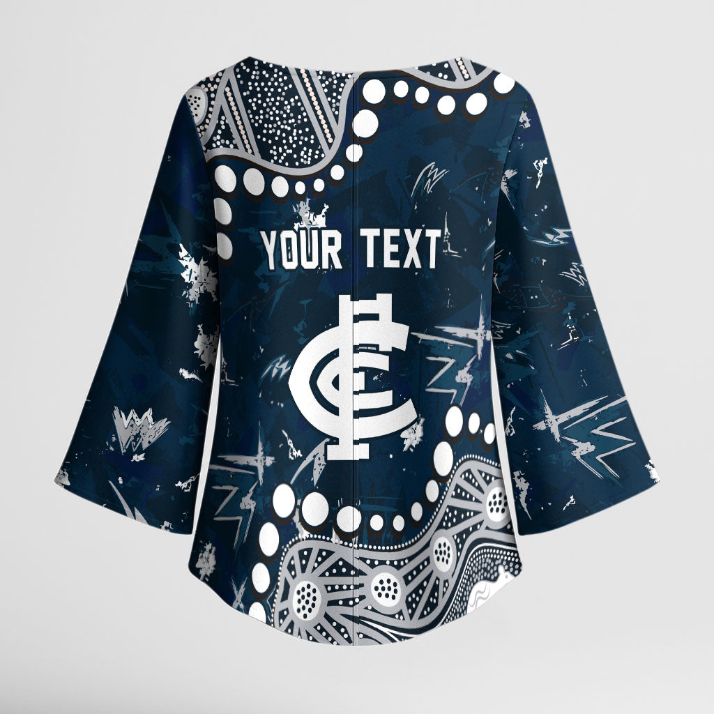 Personalized Carlton Blues Kimono Sleeve Blouse Aboriginal Pattern with Graffiti Style