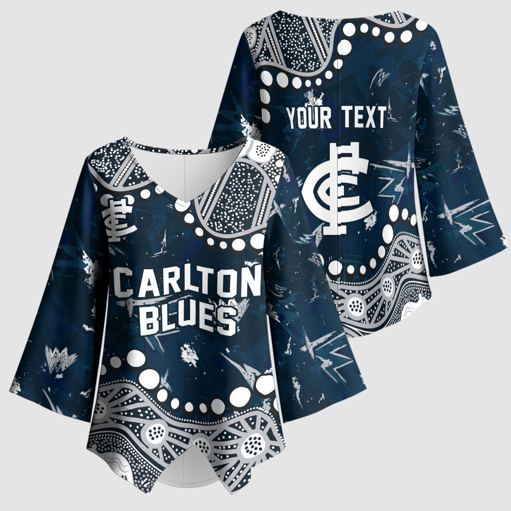 Personalized Carlton Blues Kimono Sleeve Blouse Aboriginal Pattern with Graffiti Style