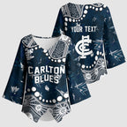 Personalized Carlton Blues Kimono Sleeve Blouse Aboriginal Pattern with Graffiti Style