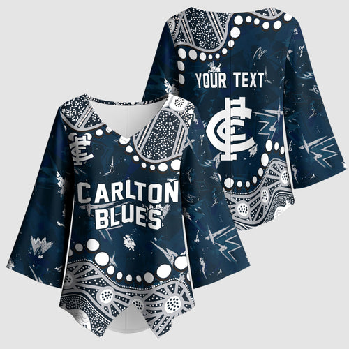 Personalized Carlton Blues Kimono Sleeve Blouse Aboriginal Pattern with Graffiti Style