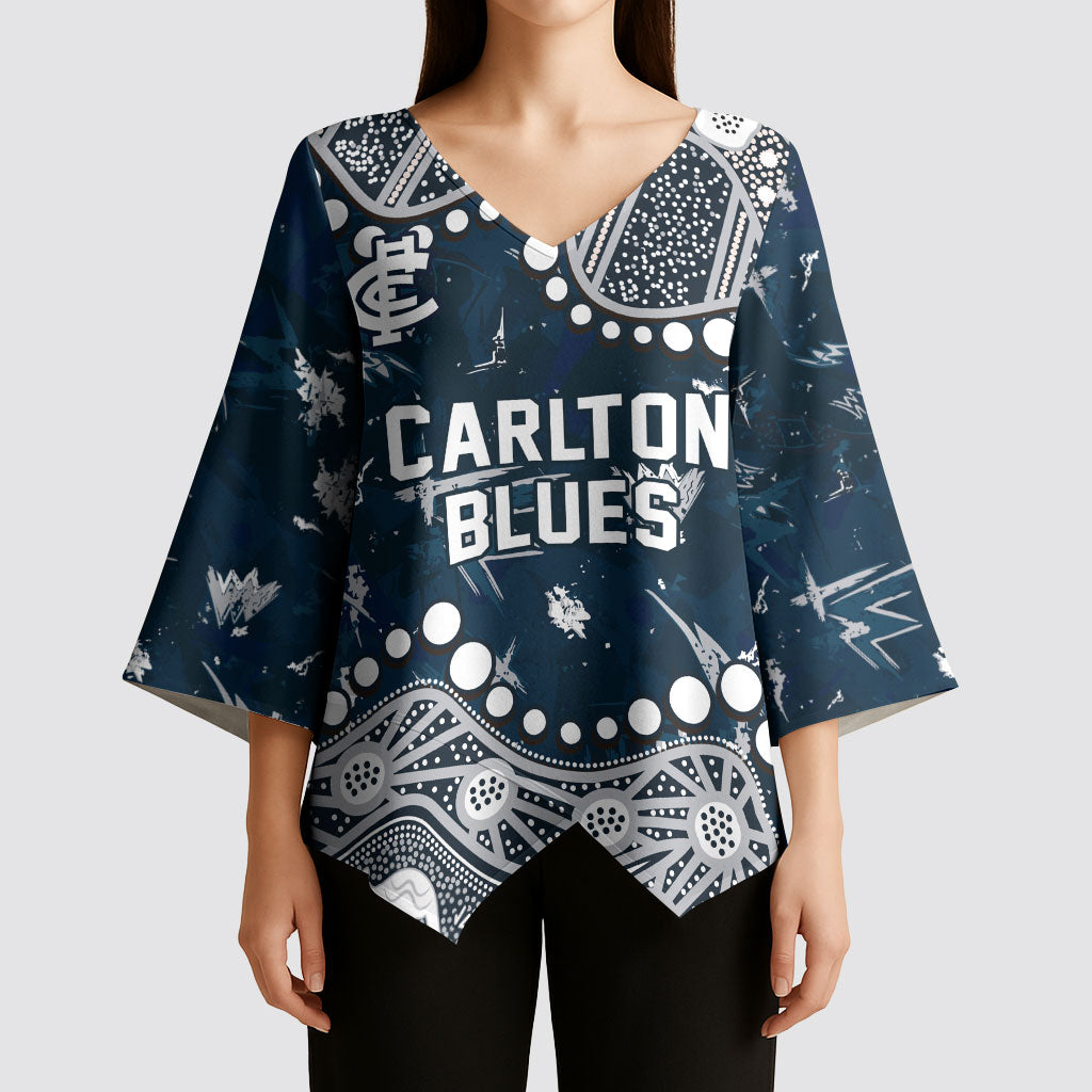Personalized Carlton Blues Kimono Sleeve Blouse Aboriginal Pattern with Graffiti Style