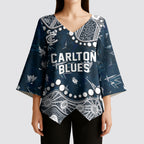 Personalized Carlton Blues Kimono Sleeve Blouse Aboriginal Pattern with Graffiti Style