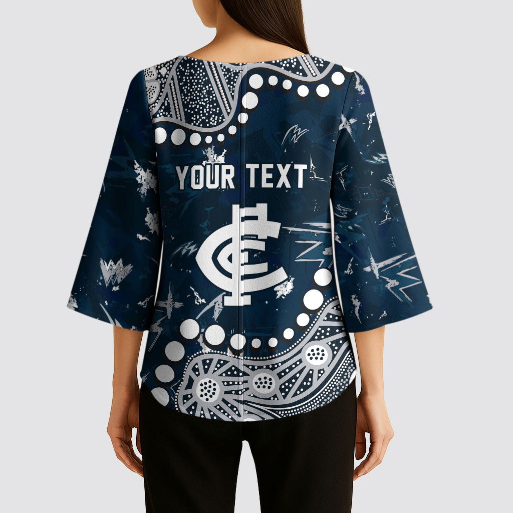 Personalized Carlton Blues Kimono Sleeve Blouse Aboriginal Pattern with Graffiti Style