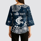 Personalized Carlton Blues Kimono Sleeve Blouse Aboriginal Pattern with Graffiti Style