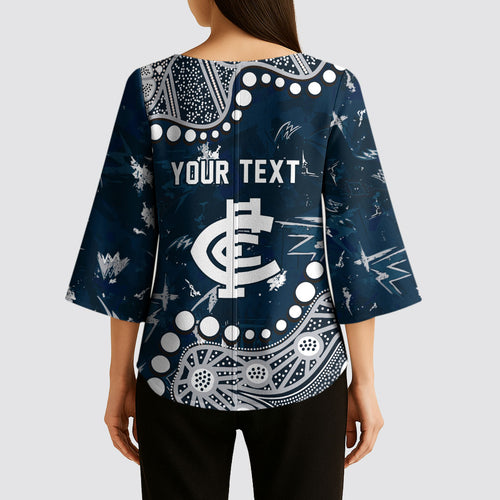 Personalized Carlton Blues Kimono Sleeve Blouse Aboriginal Pattern with Graffiti Style