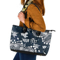 Personalized Carlton Blues Leather Tote Bag Aboriginal Pattern with Graffiti Style