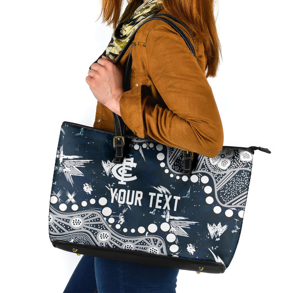 Personalized Carlton Blues Leather Tote Bag Aboriginal Pattern with Graffiti Style