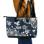 Personalized Carlton Blues Leather Tote Bag Aboriginal Pattern with Graffiti Style