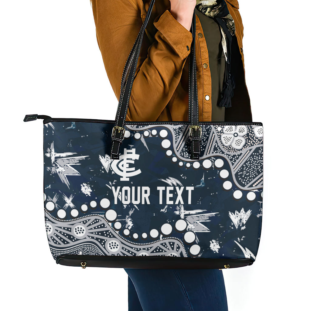 Personalized Carlton Blues Leather Tote Bag Aboriginal Pattern with Graffiti Style