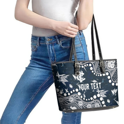 Personalized Carlton Blues Leather Tote Bag Aboriginal Pattern with Graffiti Style