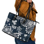 Personalized Carlton Blues Leather Tote Bag Aboriginal Pattern with Graffiti Style