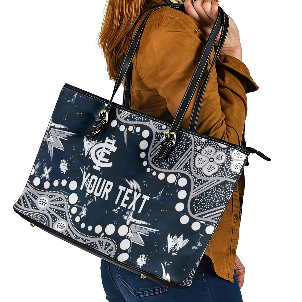 Personalized Carlton Blues Leather Tote Bag Aboriginal Pattern with Graffiti Style