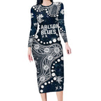 Personalized Carlton Blues Long Sleeve Bodycon Dress Aboriginal Pattern with Graffiti Style