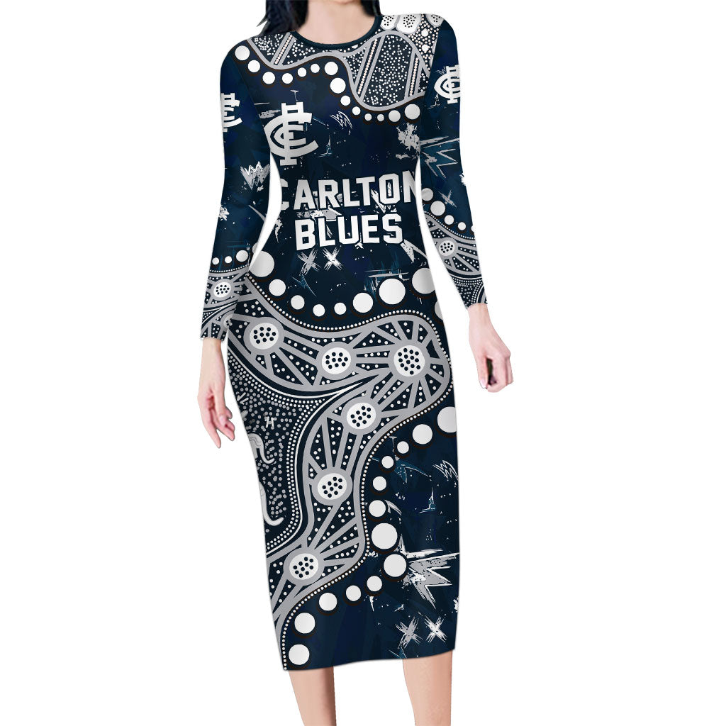 Personalized Carlton Blues Long Sleeve Bodycon Dress Aboriginal Pattern with Graffiti Style
