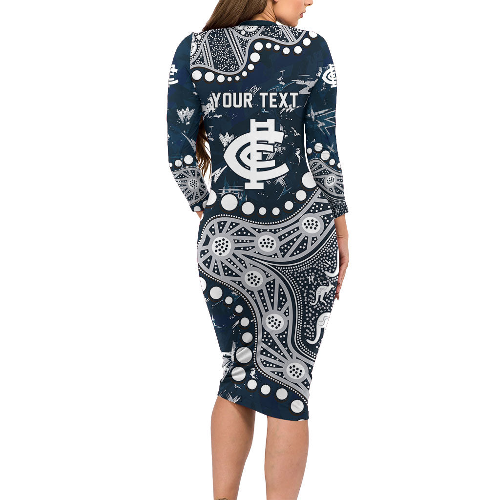 Personalized Carlton Blues Long Sleeve Bodycon Dress Aboriginal Pattern with Graffiti Style