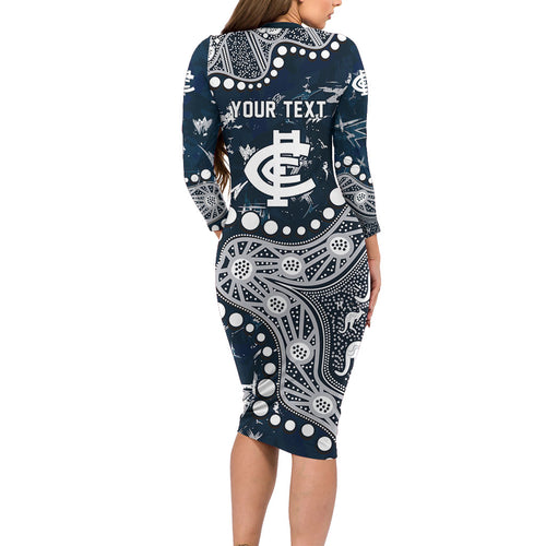 Personalized Carlton Blues Long Sleeve Bodycon Dress Aboriginal Pattern with Graffiti Style