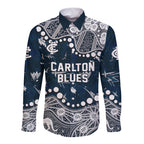 Personalized Carlton Blues Long Sleeve Button Shirt Aboriginal Pattern with Graffiti Style