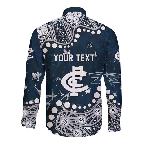 Personalized Carlton Blues Long Sleeve Button Shirt Aboriginal Pattern with Graffiti Style