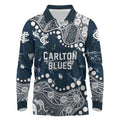 Personalized Carlton Blues Long Sleeve Polo Shirt Aboriginal Pattern with Graffiti Style