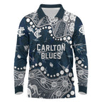 Personalized Carlton Blues Long Sleeve Polo Shirt Aboriginal Pattern with Graffiti Style
