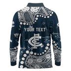Personalized Carlton Blues Long Sleeve Polo Shirt Aboriginal Pattern with Graffiti Style