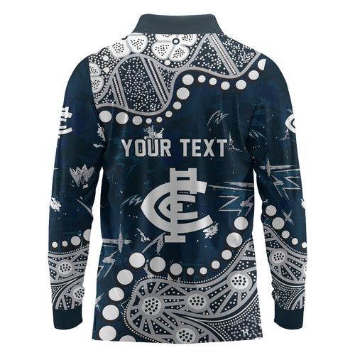 Personalized Carlton Blues Long Sleeve Polo Shirt Aboriginal Pattern with Graffiti Style