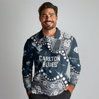 Personalized Carlton Blues Long Sleeve Polo Shirt Aboriginal Pattern with Graffiti Style