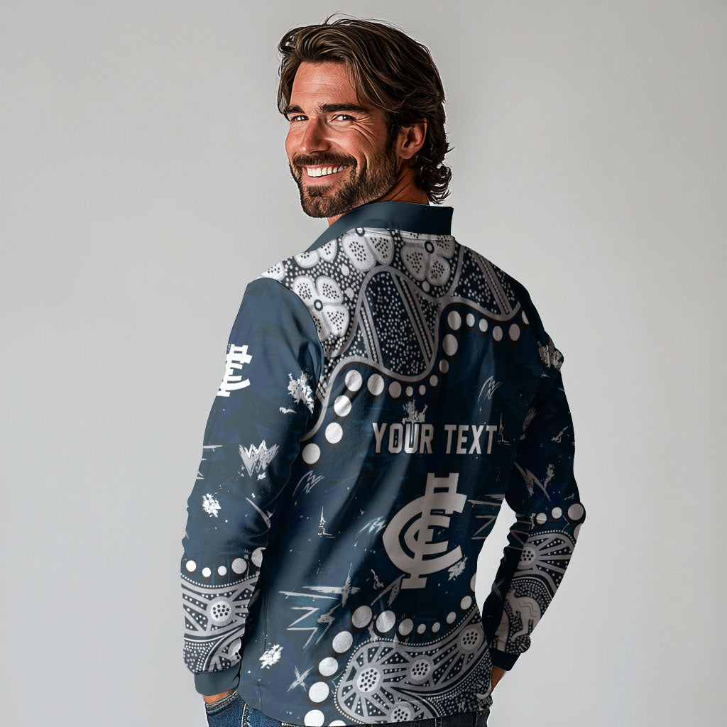 Personalized Carlton Blues Long Sleeve Polo Shirt Aboriginal Pattern with Graffiti Style