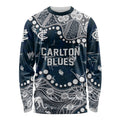 Personalized Carlton Blues Long Sleeve Shirt Aboriginal Pattern with Graffiti Style