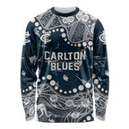 Personalized Carlton Blues Long Sleeve Shirt Aboriginal Pattern with Graffiti Style