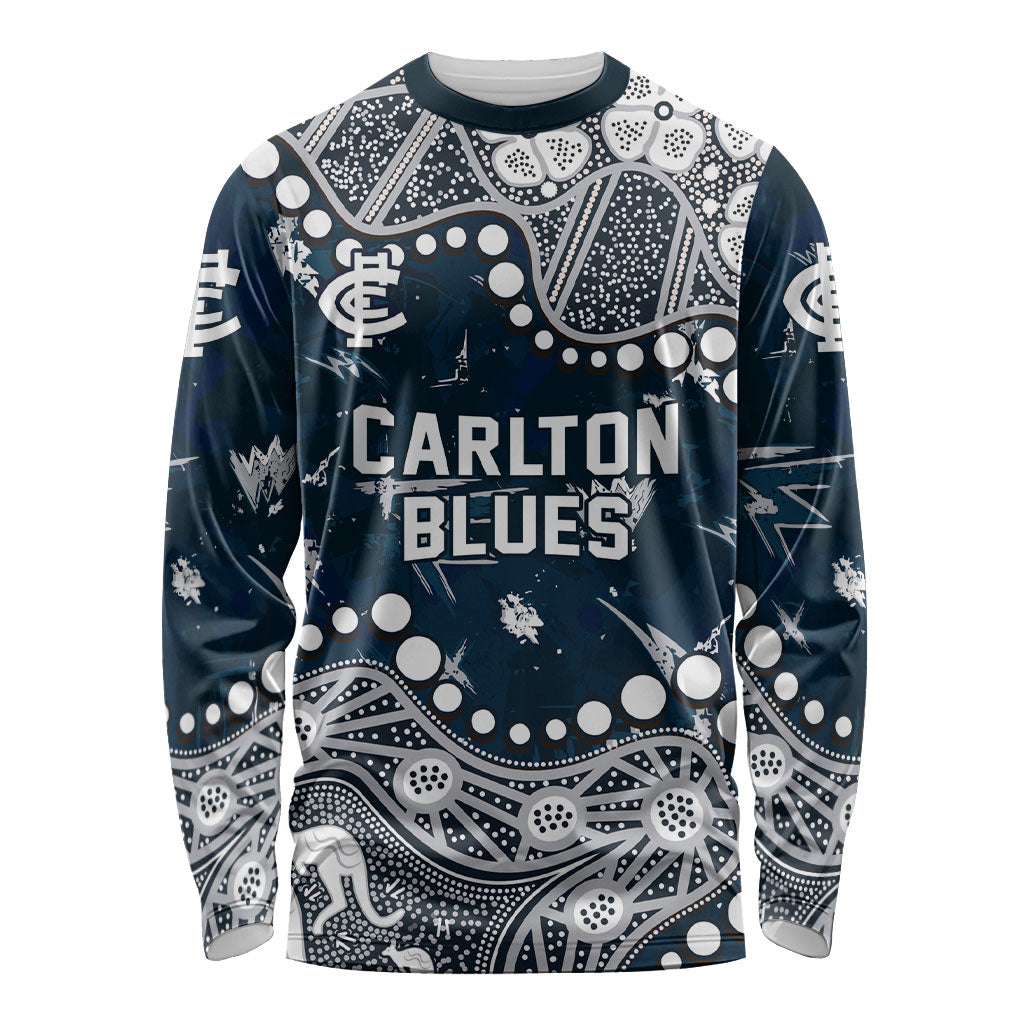 Personalized Carlton Blues Long Sleeve Shirt Aboriginal Pattern with Graffiti Style
