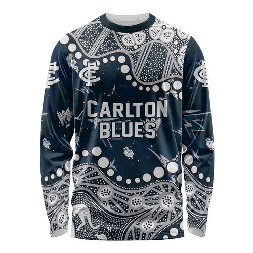 Personalized Carlton Blues Long Sleeve Shirt Aboriginal Pattern with Graffiti Style