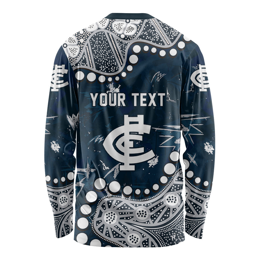 Personalized Carlton Blues Long Sleeve Shirt Aboriginal Pattern with Graffiti Style