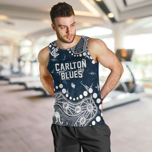 Personalized Carlton Blues Men Tank Top Aboriginal Pattern with Graffiti Style