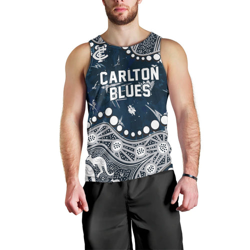 Personalized Carlton Blues Men Tank Top Aboriginal Pattern with Graffiti Style