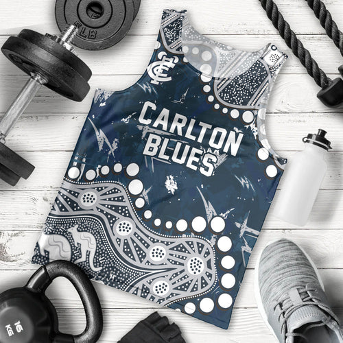 Personalized Carlton Blues Men Tank Top Aboriginal Pattern with Graffiti Style