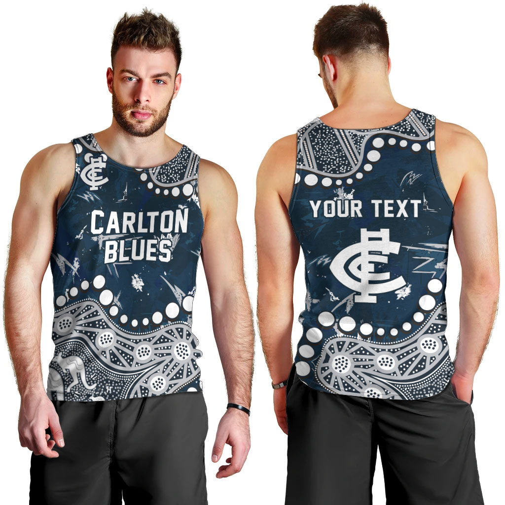 Personalized Carlton Blues Men Tank Top Aboriginal Pattern with Graffiti Style