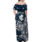 Personalized Carlton Blues Off Shoulder Maxi Dress Aboriginal Pattern with Graffiti Style