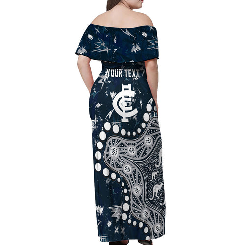 Personalized Carlton Blues Off Shoulder Maxi Dress Aboriginal Pattern with Graffiti Style