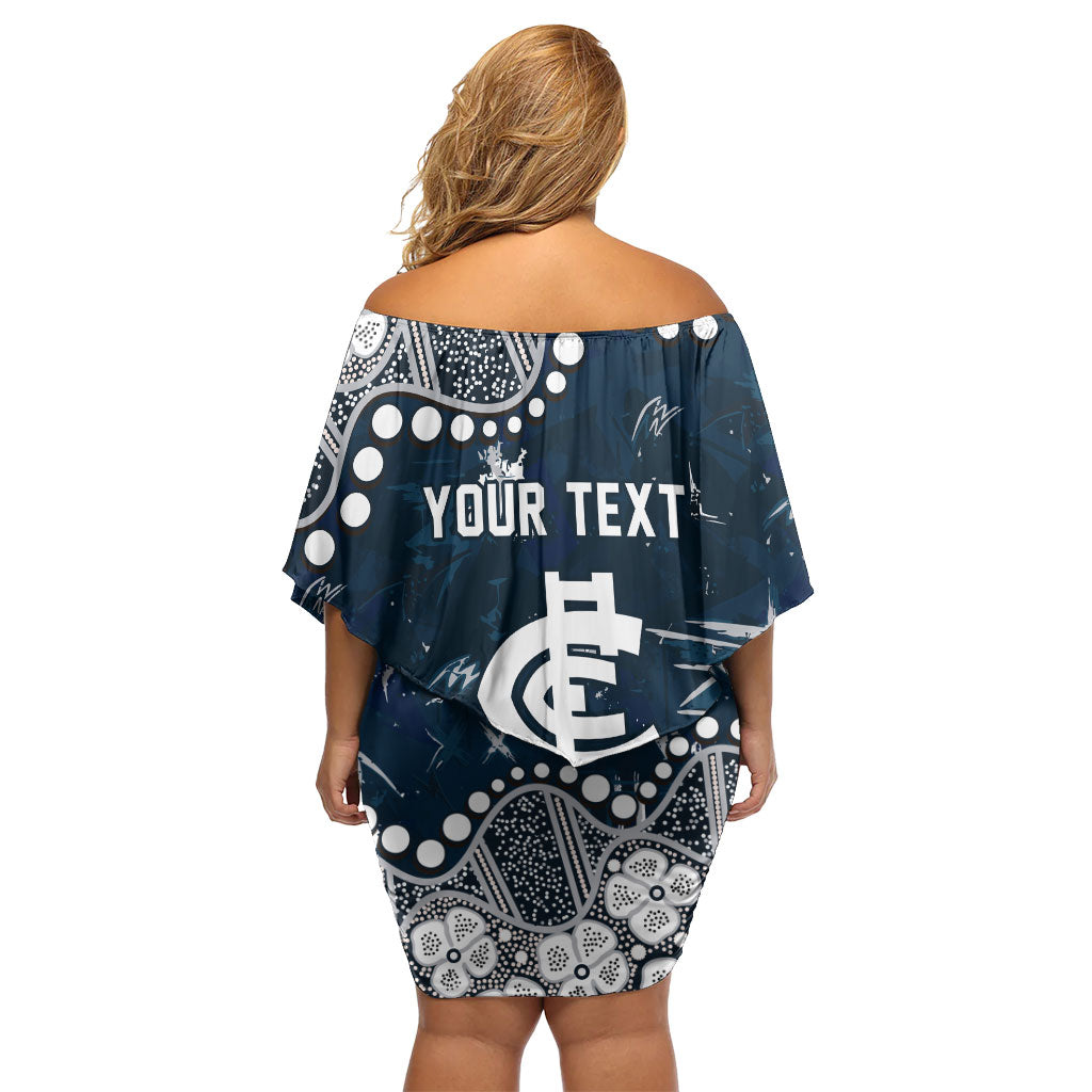 Personalized Carlton Blues Off Shoulder Short Dress Aboriginal Pattern with Graffiti Style