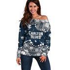 Personalized Carlton Blues Off Shoulder Sweater Aboriginal Pattern with Graffiti Style