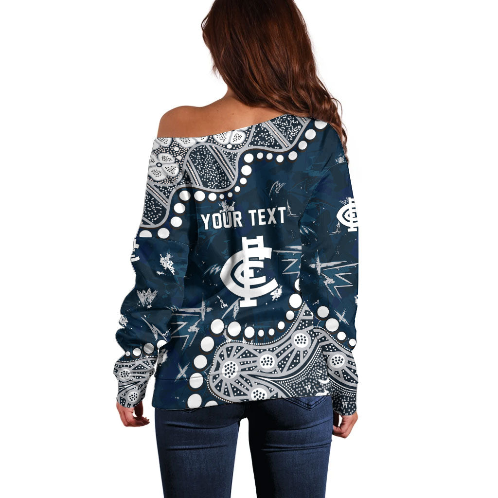 Personalized Carlton Blues Off Shoulder Sweater Aboriginal Pattern with Graffiti Style