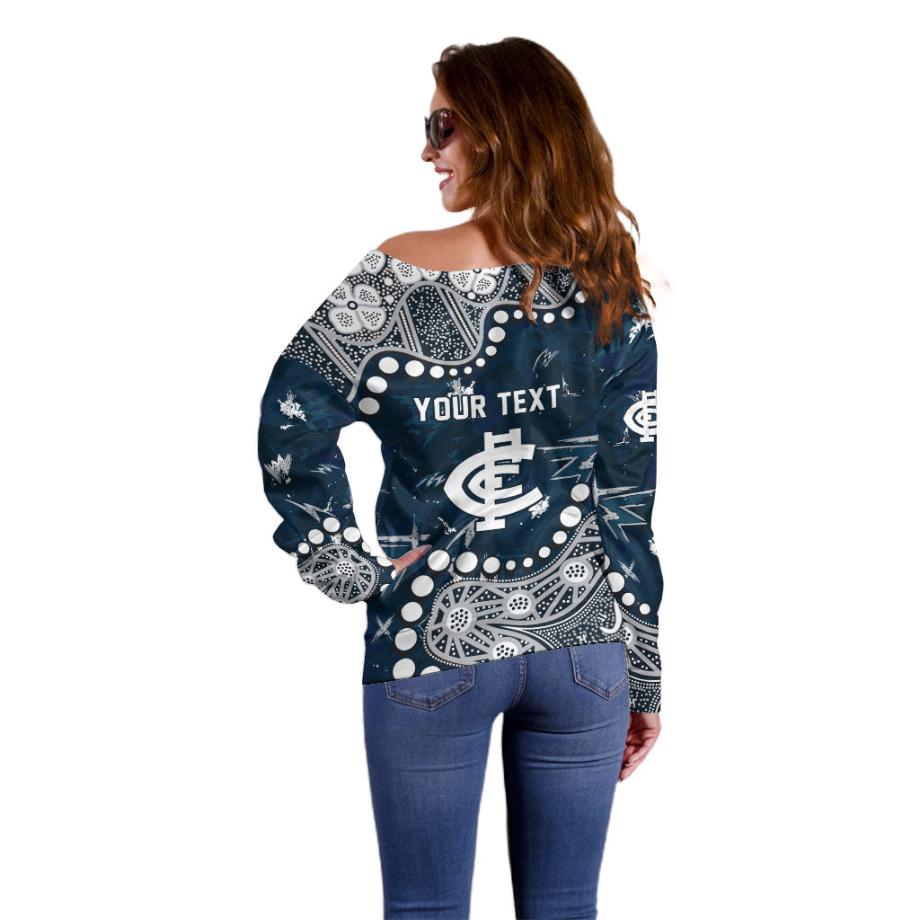 Personalized Carlton Blues Off Shoulder Sweater Aboriginal Pattern with Graffiti Style