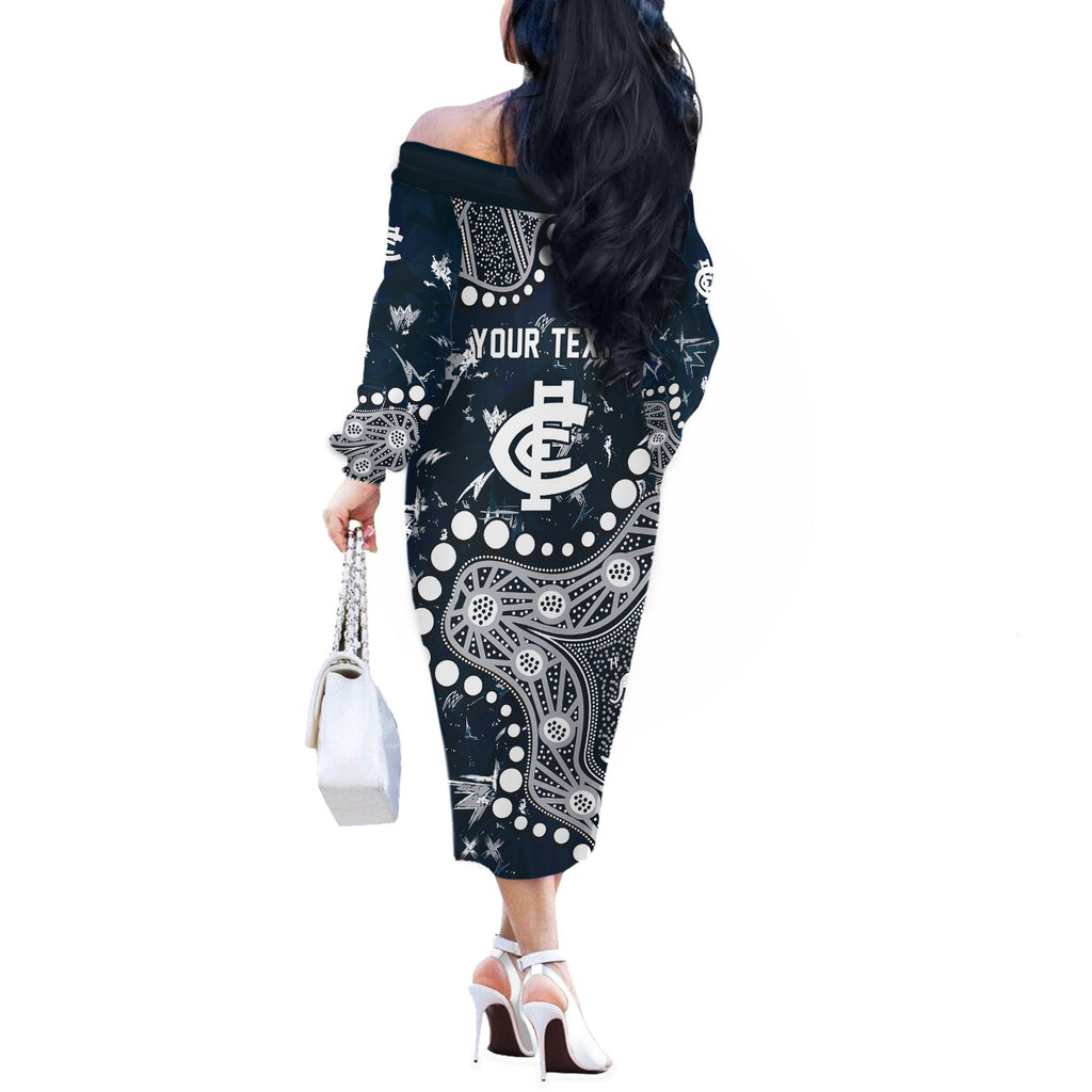 Personalized Carlton Blues Off The Shoulder Long Sleeve Dress Aboriginal Pattern with Graffiti Style