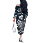 Personalized Carlton Blues Off The Shoulder Long Sleeve Dress Aboriginal Pattern with Graffiti Style