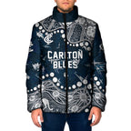 Personalized Carlton Blues Padded Jacket Aboriginal Pattern with Graffiti Style