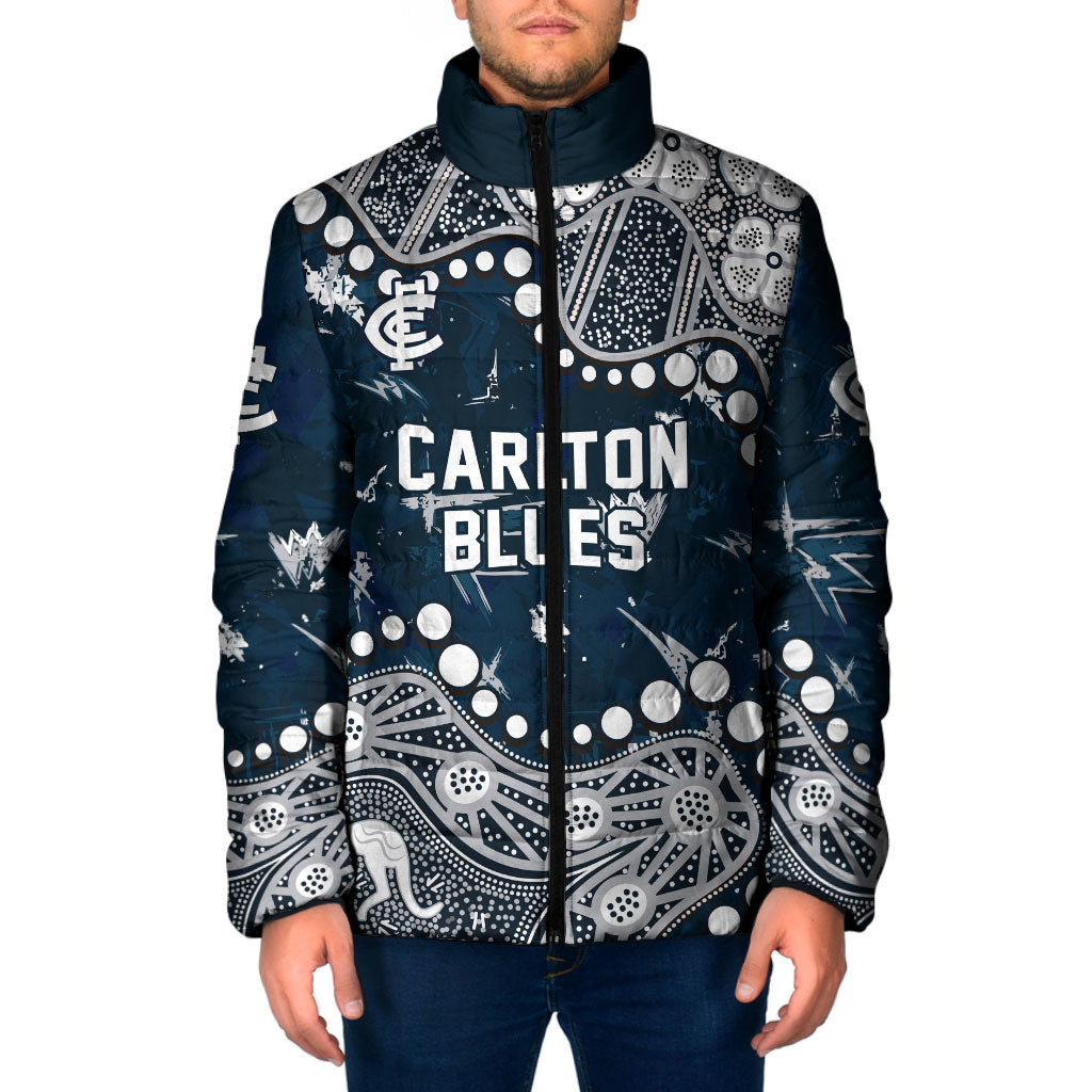 Personalized Carlton Blues Padded Jacket Aboriginal Pattern with Graffiti Style