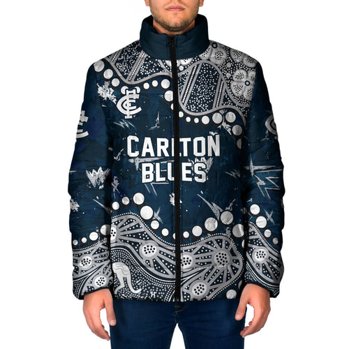 Personalized Carlton Blues Padded Jacket Aboriginal Pattern with Graffiti Style