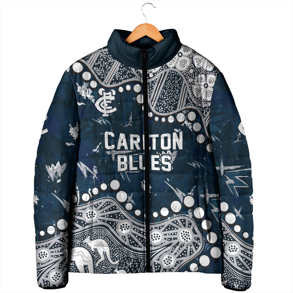 Personalized Carlton Blues Padded Jacket Aboriginal Pattern with Graffiti Style